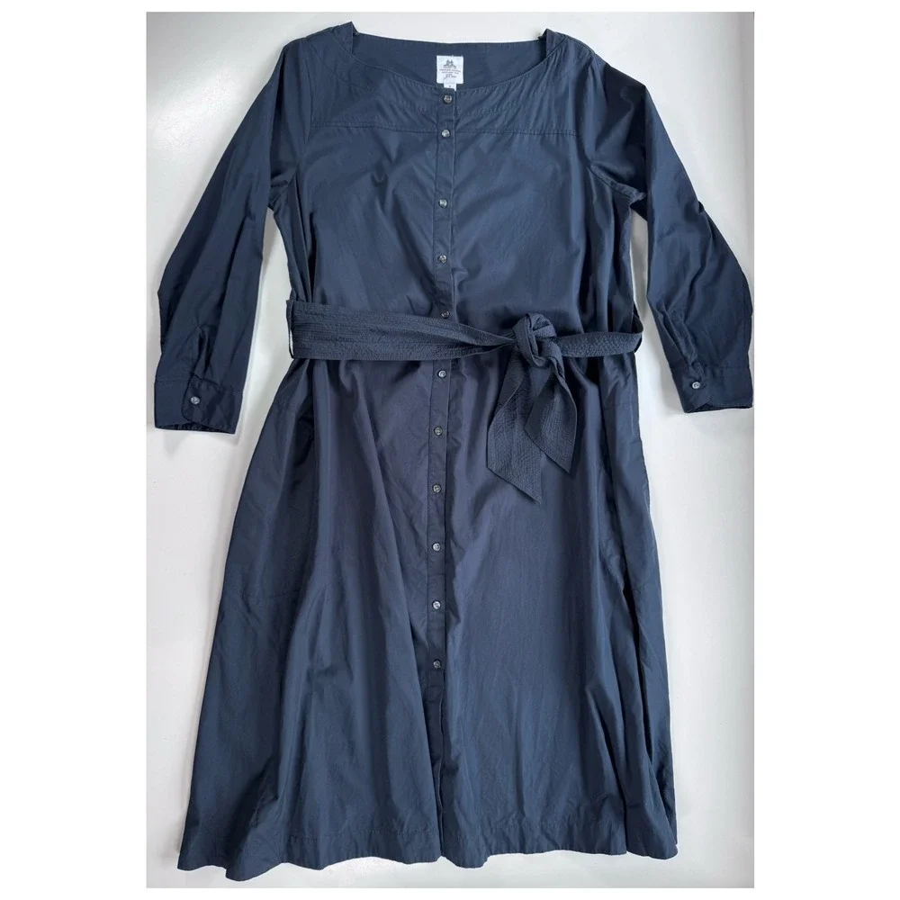 J CREW x Thomas Mason Shirt Dress Midi Womens 8 Blue G8673‎ Pockets